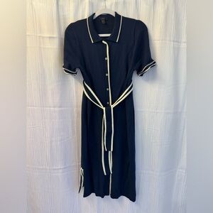 J. Crew Blue Midi Dress with Notched Collar and Cuffed Sleeves